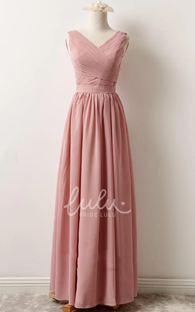 Flowy V-neck Chiffon Maxi Dress Perfect for Bridesmaids and Special Occasions
