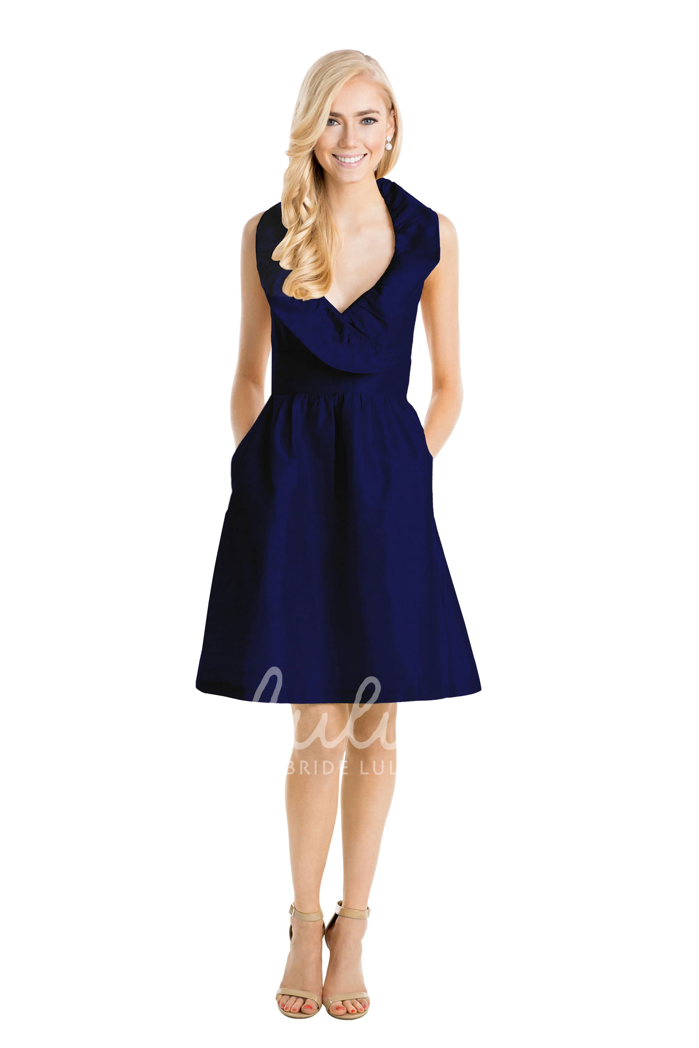 Cowl Neck Taffeta Multi-Color Bridesmaid Dress Sleeveless A-Line Style