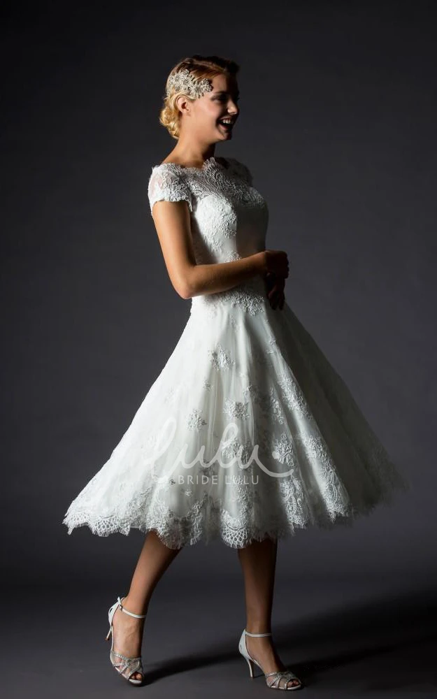 Jewel A-Line Mini Lace Dress with Appliques and Bell Sleeves