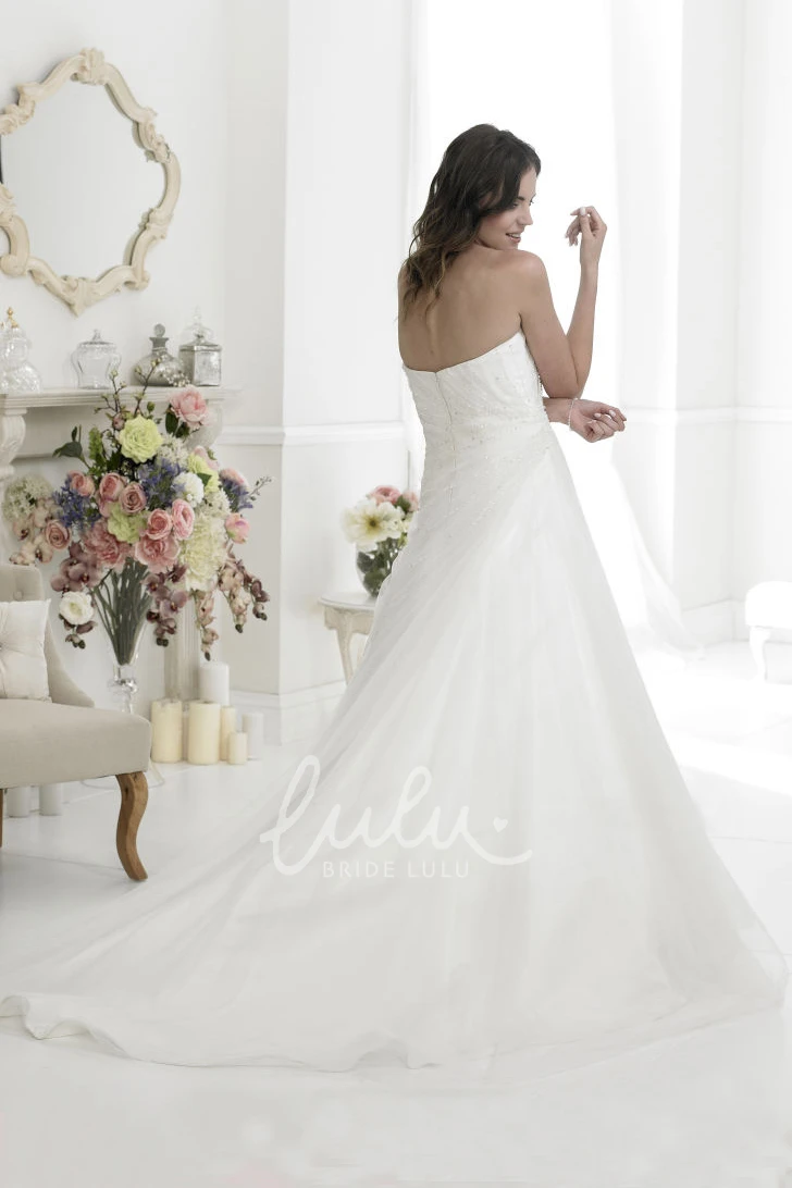 Strapless Tulle Wedding Dress with Beading A-Line Style Court Train