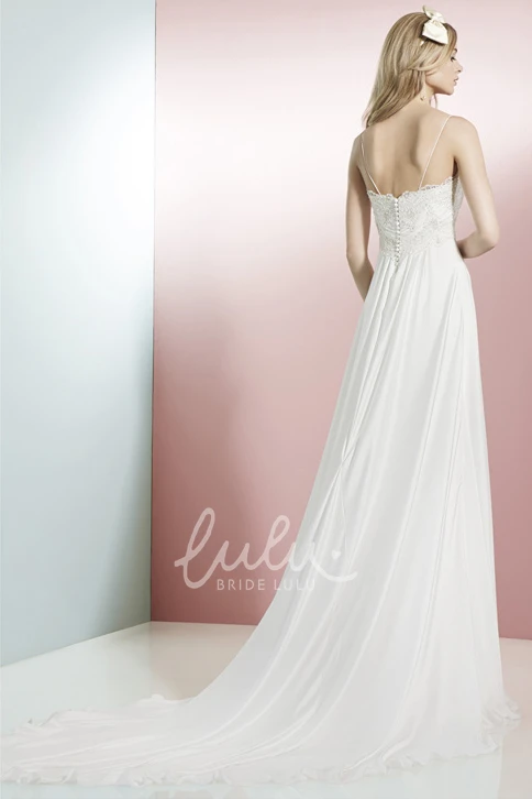 Floor-Length Sleeveless Lace Chiffon Wedding Dress with Appliques A-Line Wedding Dress