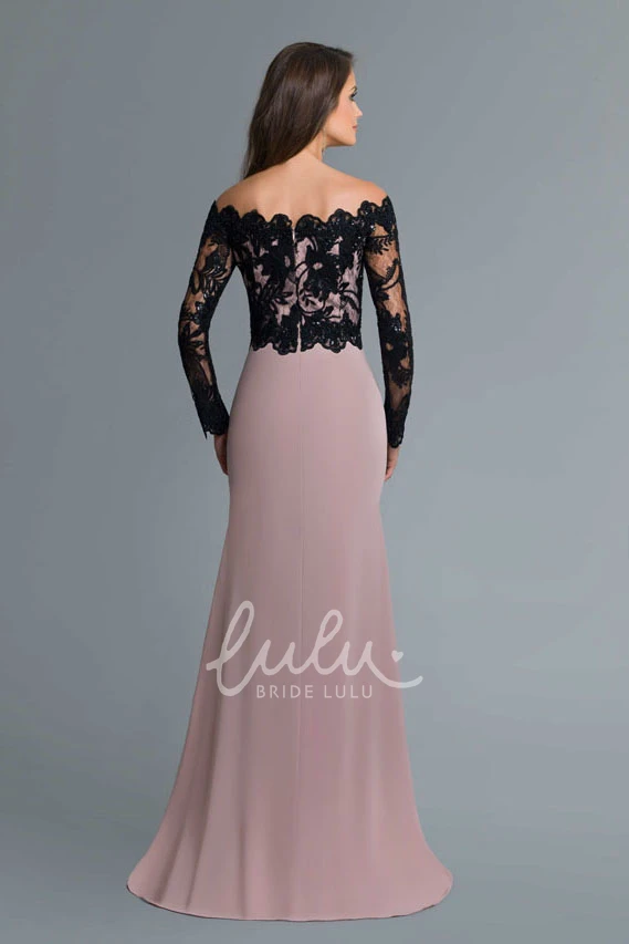 Jersey Off-The-Shoulder Sheath Dress with Split Front and Long Sleeves