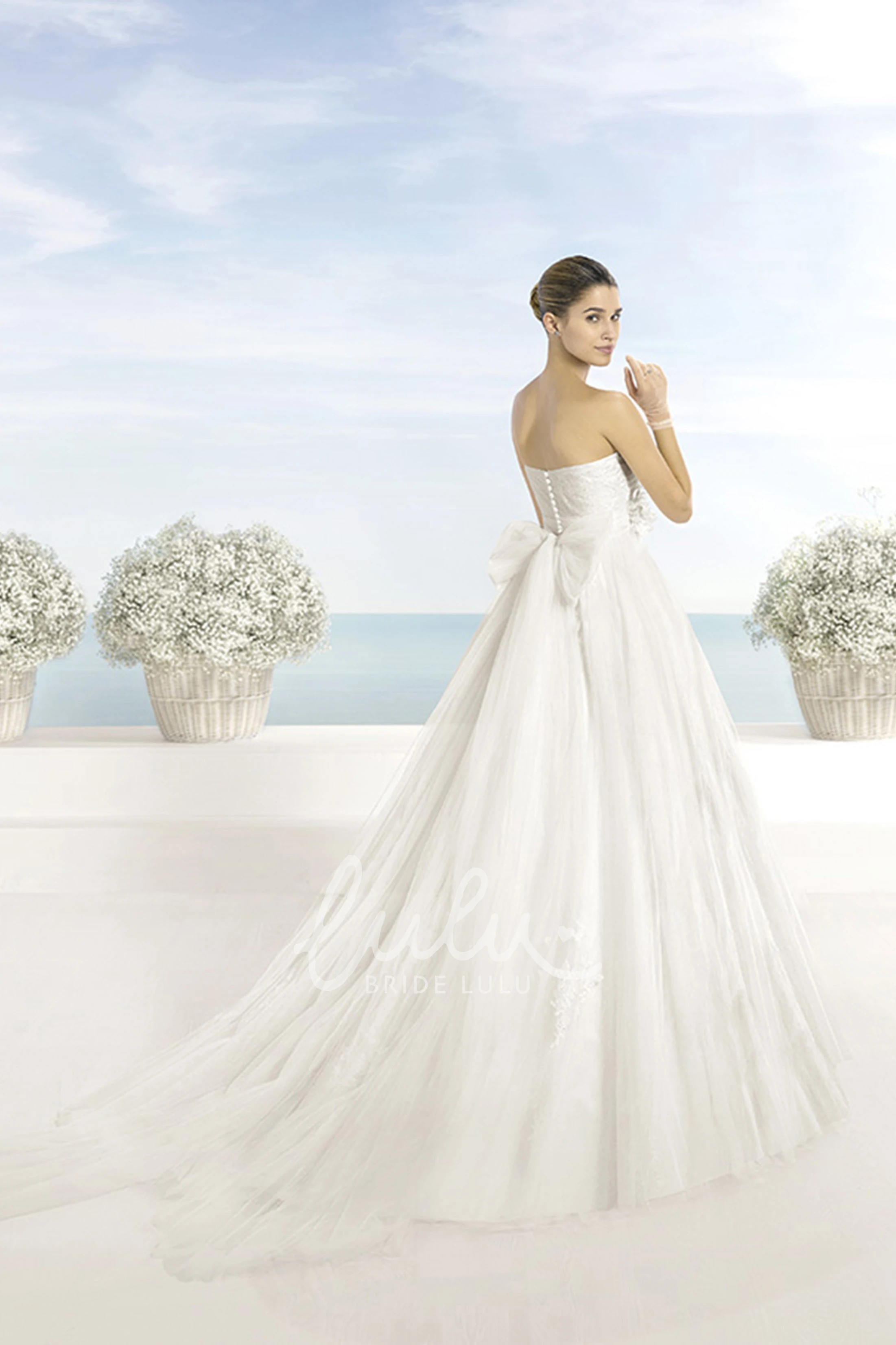 Sweetheart Tulle Wedding Dress with Bow and Appliques Ball Gown Wedding Dress