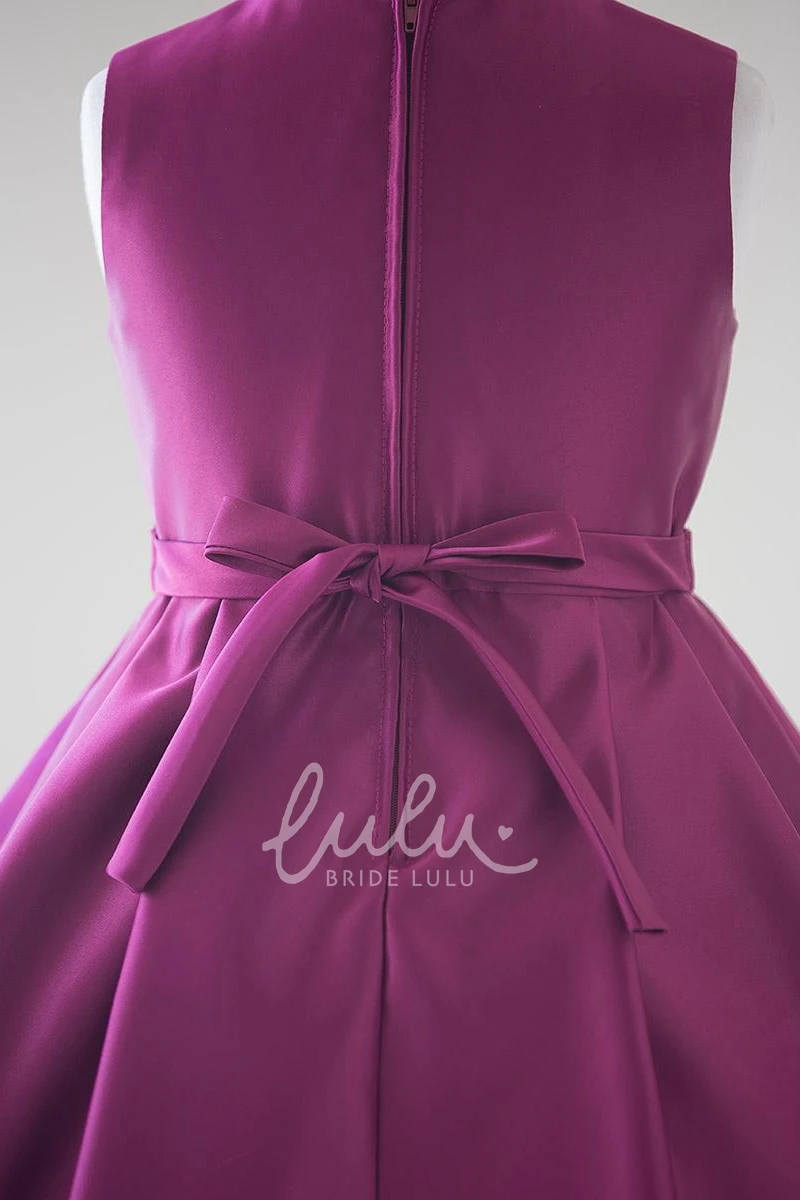 Beaded Satin Flower Girl Dress with Split-Front Knee-Length