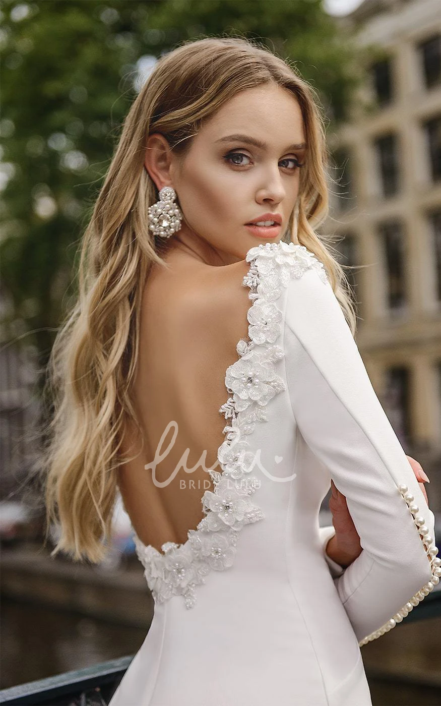 Modern Beaded Satin Mermaid Wedding Dress with Bateau Neckline and Court Train