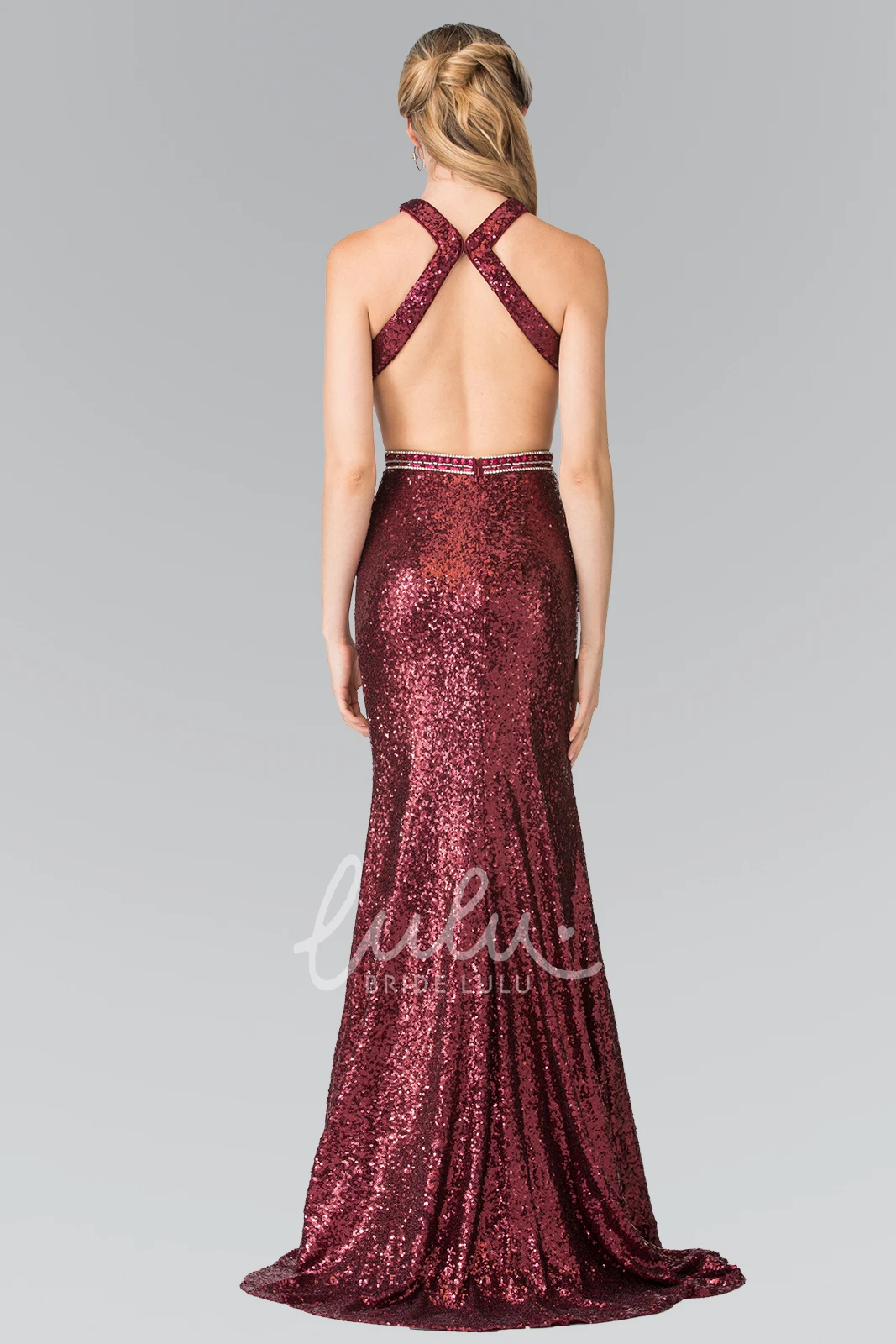 Sequin Straps Sheath Prom Dress with Jewel Neck and Front Split