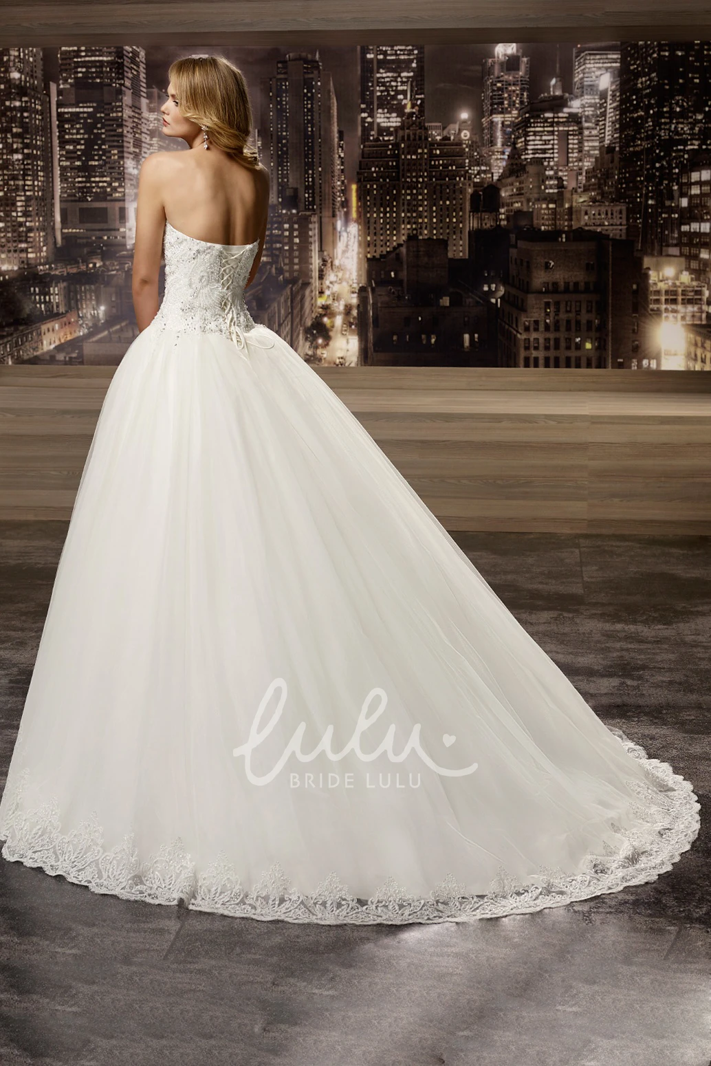 Beaded Sweetheart A-Line Wedding Dress with Brush Train and Lace-Up Back