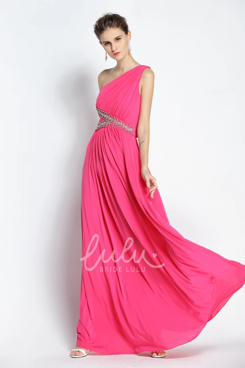 Beaded One-shoulder Sleeveless A-Line Prom Dress Elegant Floor-length Women's Dress