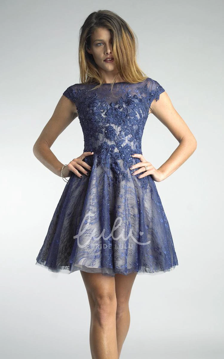 Lace Illusion High Neck Mini A-Line Formal Dress