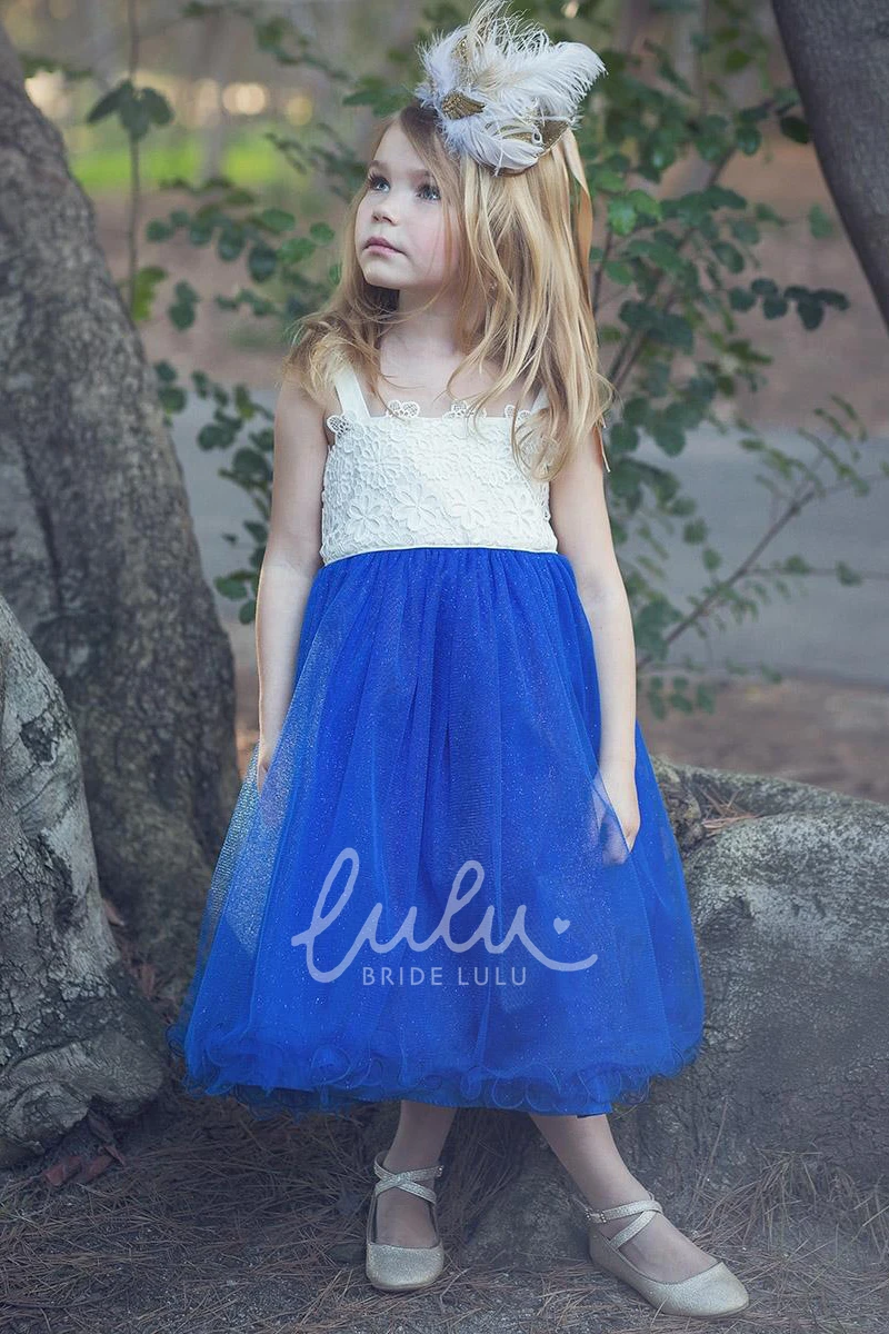 Tiered Tulle&Satin Flower Girl Dress Tea-Length Unique Bridesmaid Dress