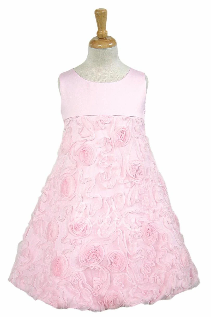 Sleeveless Satin Tea-Length Flower Girl Dress with Bow Classy Bridesmaid Dress