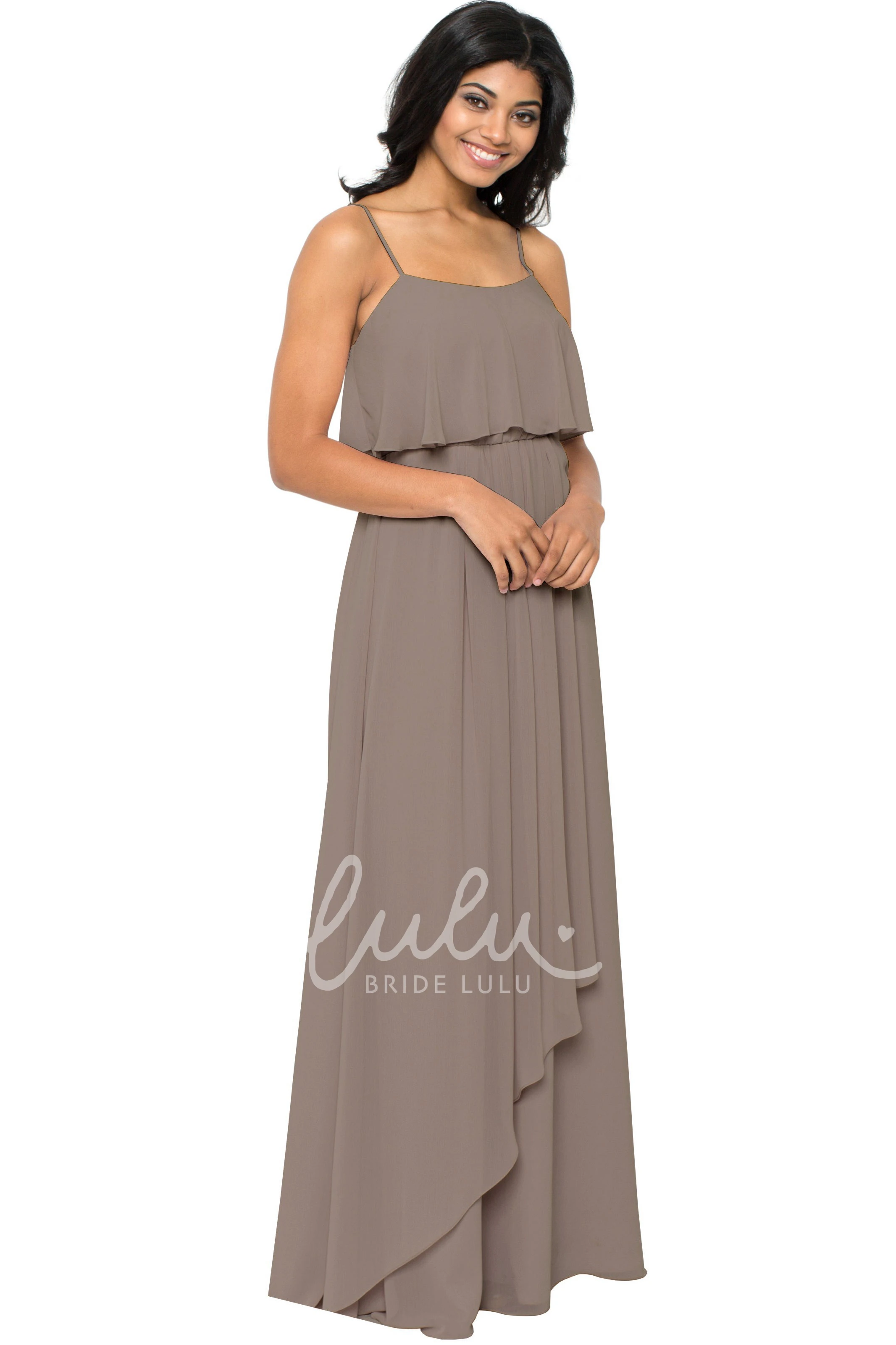 Draped Spaghetti Chiffon Bridesmaid Dress Sleeveless Multi-Color Convertible