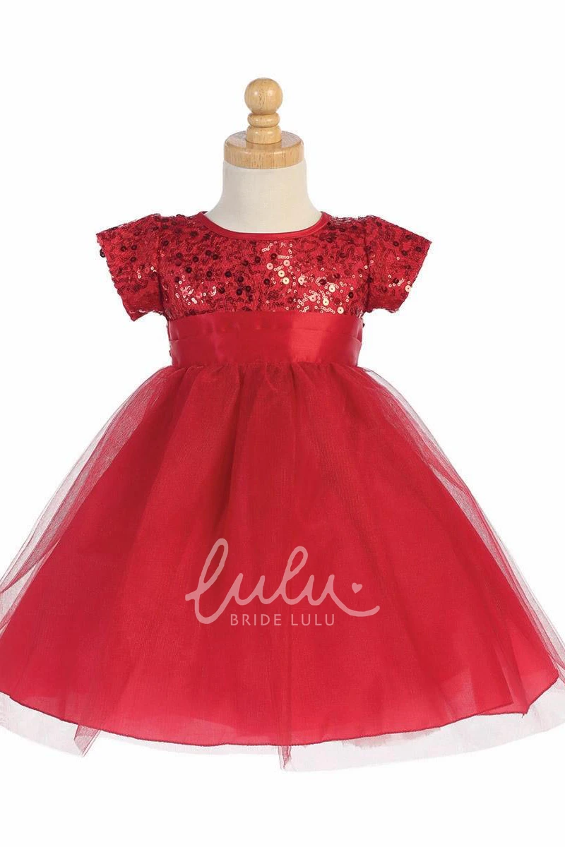 Sequin Tulle Mini Flower Girl Dress