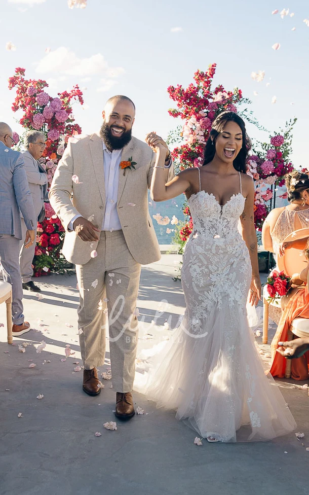 Floral Beach Mermaid Boho Lace Fit and Flare Wedding Dress Fall Autumn Garden Floor Length Bridal Gown with Appliques