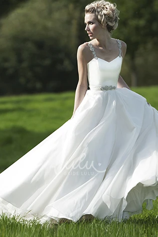 Beaded Chiffon Wedding Dress with Brooch Maxi Length and Straps