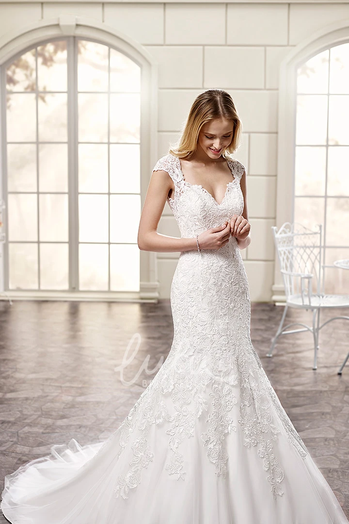 Illusion Mermaid Lace Wedding Dress Cap-Sleeve