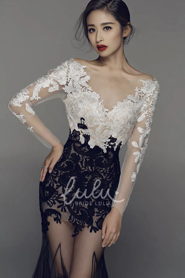 Mermaid Illusion Long Sleeve Prom Dress with Appliques