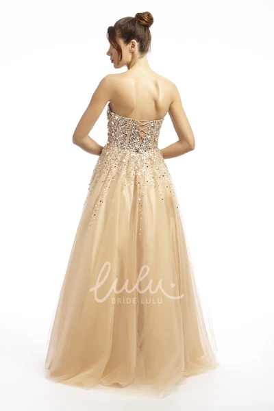 Sequined Sweetheart Tulle Prom Dress with Beading A-Line Long Sleeveless