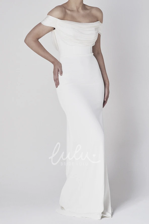 Sheath Satin Bridal Gown with Off-the-shoulder Tiers and V-back Elegant Wedding Dress