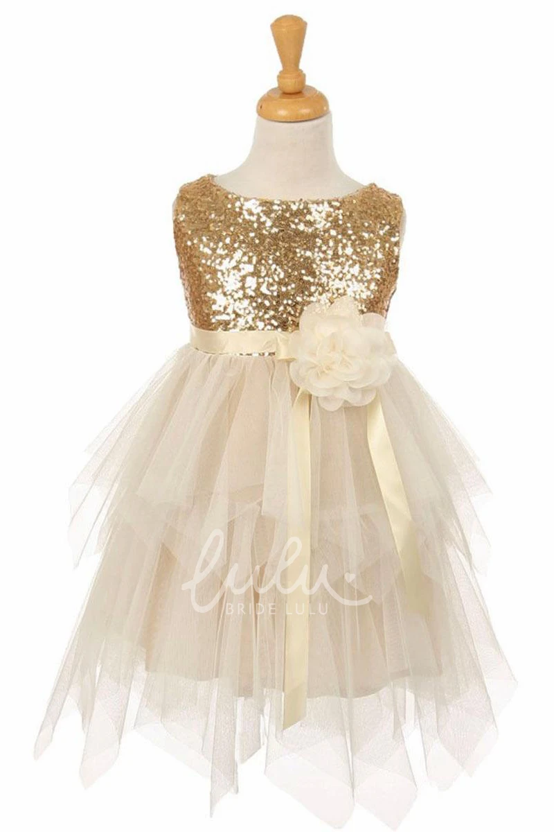 Sequined Tea-Length Tulle&Sequins Flower Girl Dress