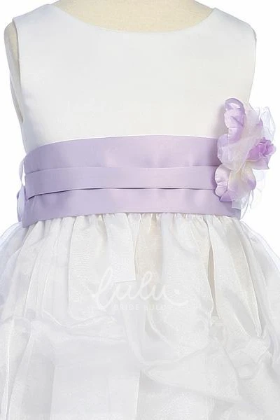 Organza & Satin Tea-Length Flower Girl Dress with Ruched Design