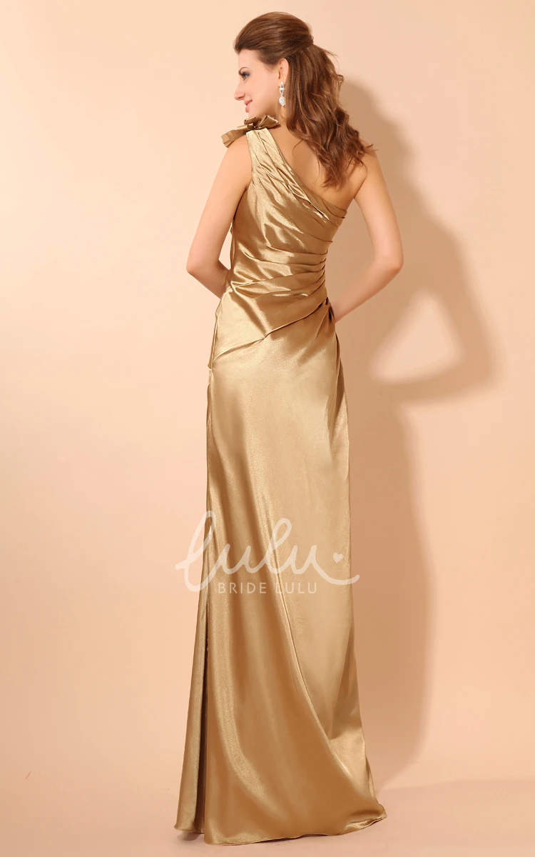 Taffeta Evening Dress with Ruching and Flower Unique Evening Dress Women