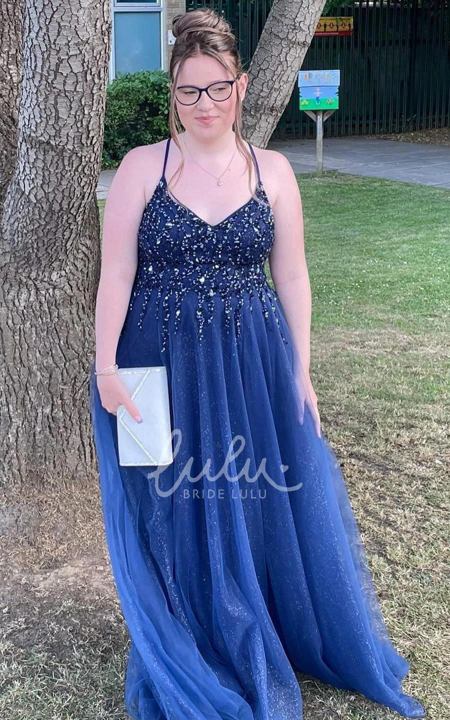 Tulle Evening Dress Halter Plus Size Starry Sequin Ass Covering Dress