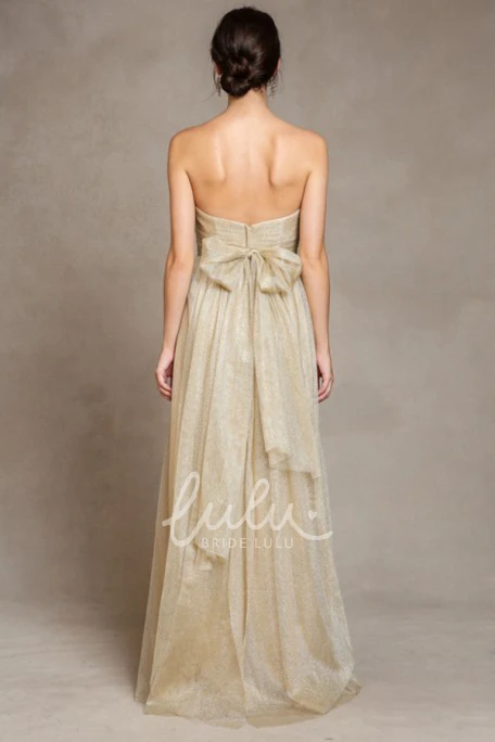 Empire V-Neck Tulle Bridesmaid Dress with Straps and Draping Sleeveless Bow Detail