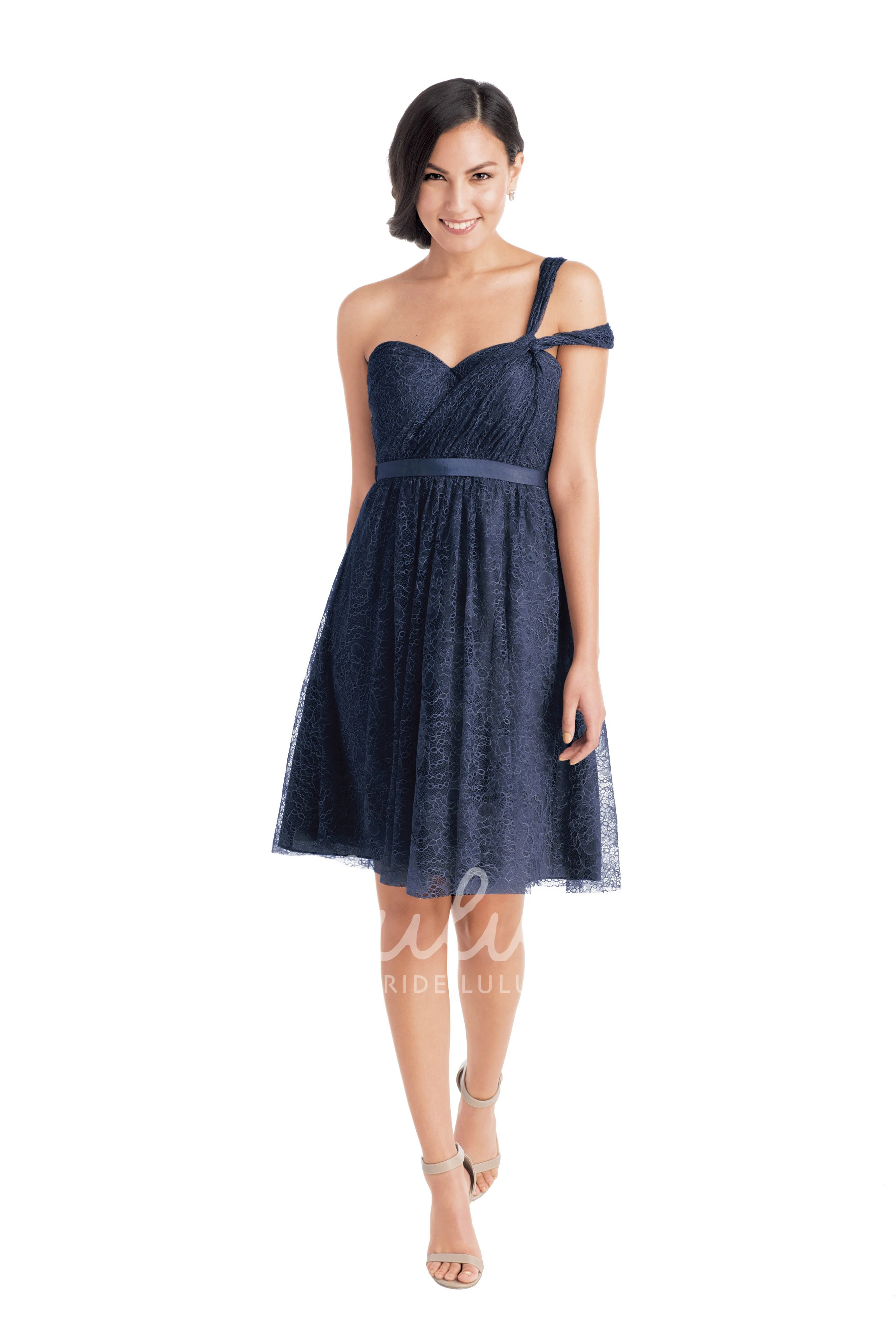 Ribboned Lace Cap Sleeve Sweetheart Short Bridesmaid Dress in Multiple Colors
