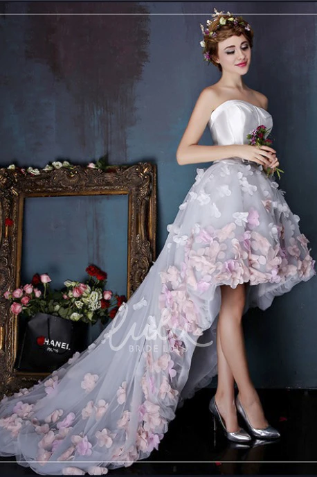 High-low 3D Floral Appliqued Sleeveless Formal Dress with Open Back and Bow