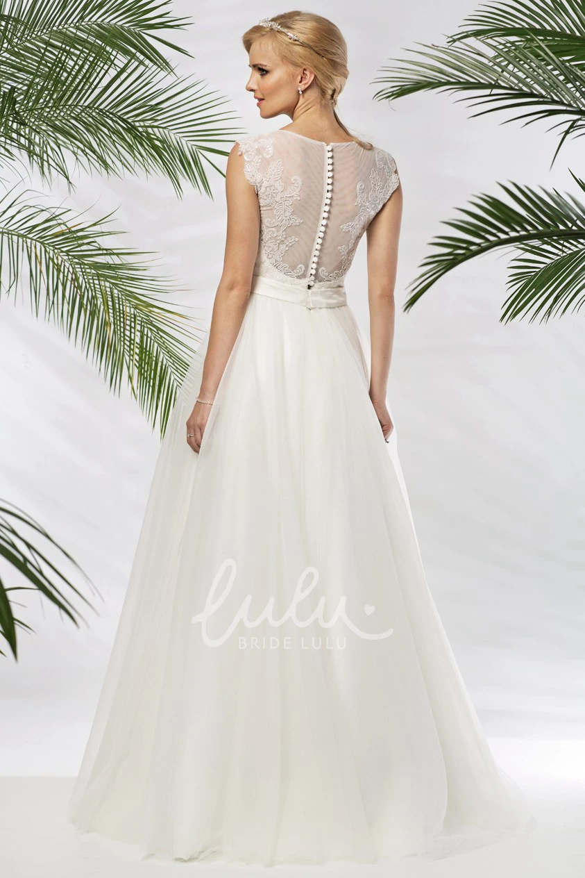Appliqued Tulle&Satin Wedding Dress A-Line Floor-Length