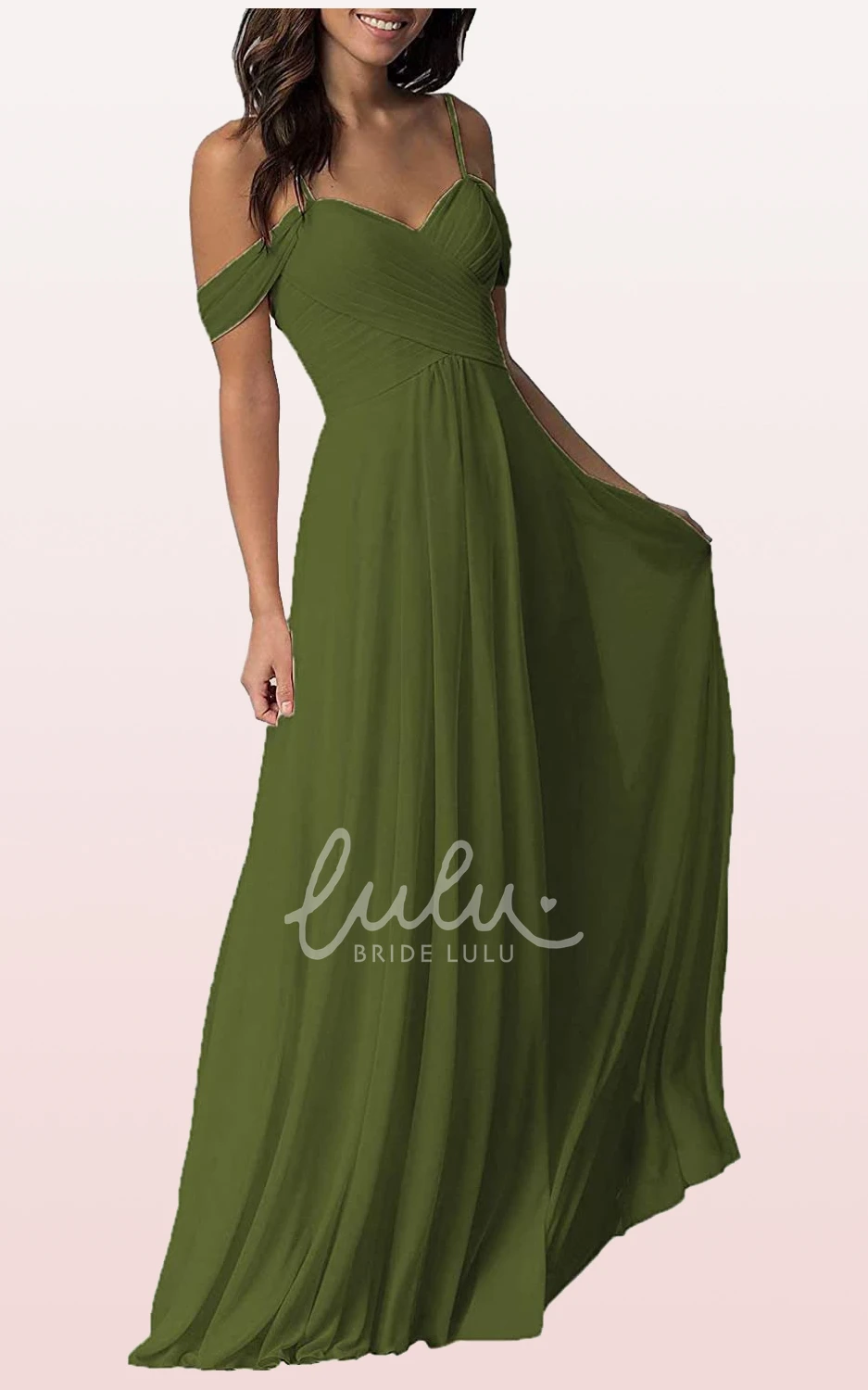 Off-the-Shoulder Chiffon A-Line Bridesmaid Dress with Criss Cross and Floor-length
