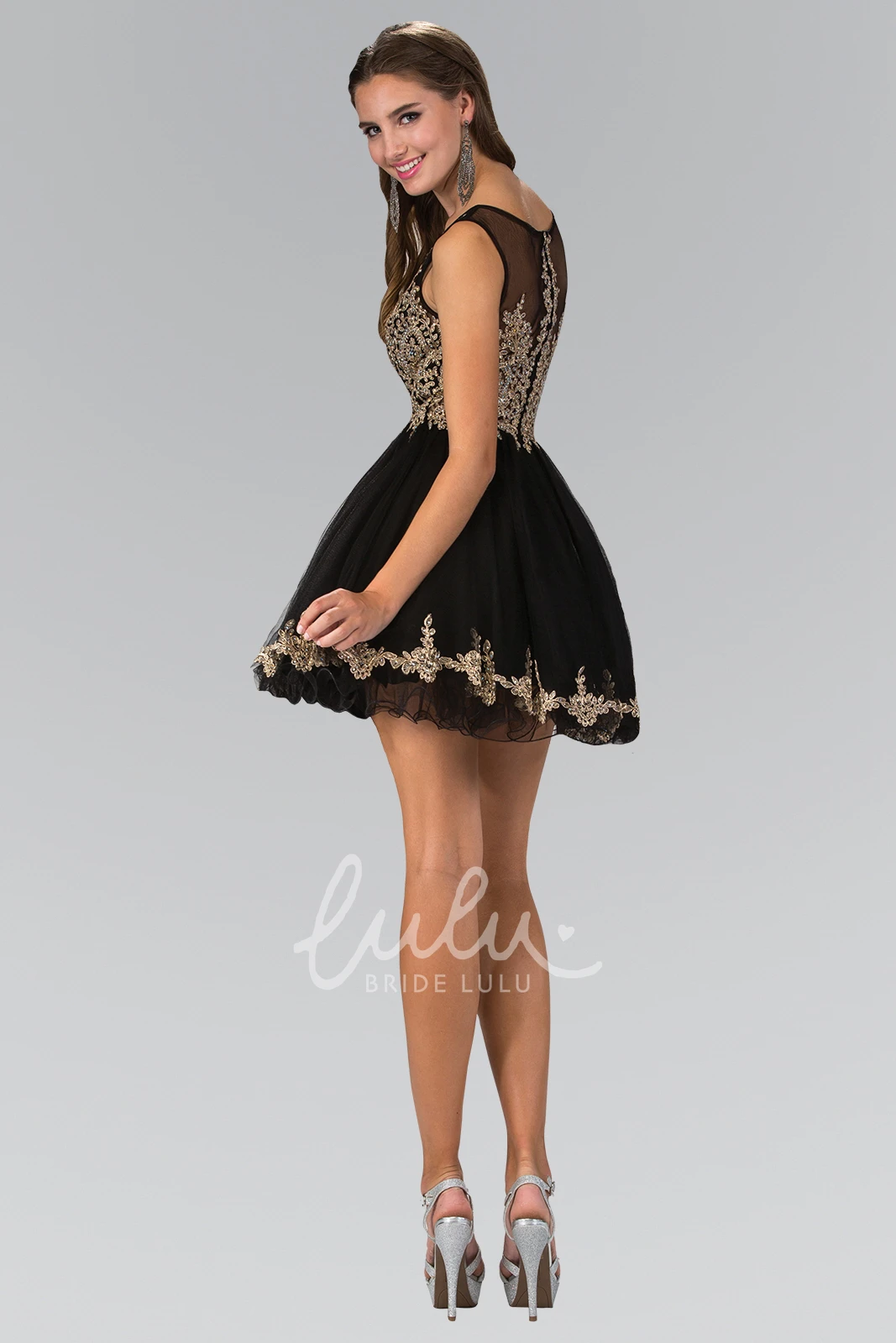 Illusion V-Neck Mini Formal Dress with Beading and Sleeveless Design