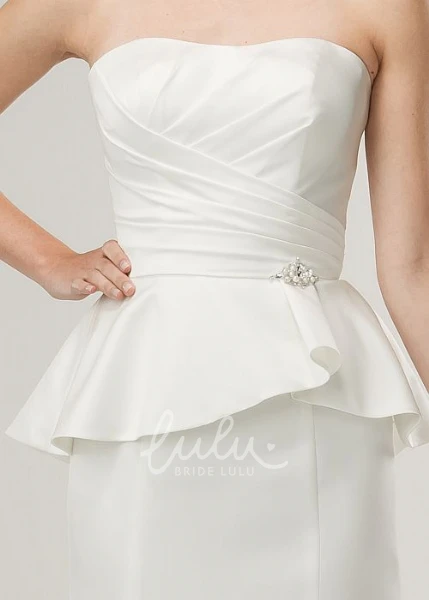 Satin Strapless Peplum Wedding Dress with Ruching Floor-Length Sheath