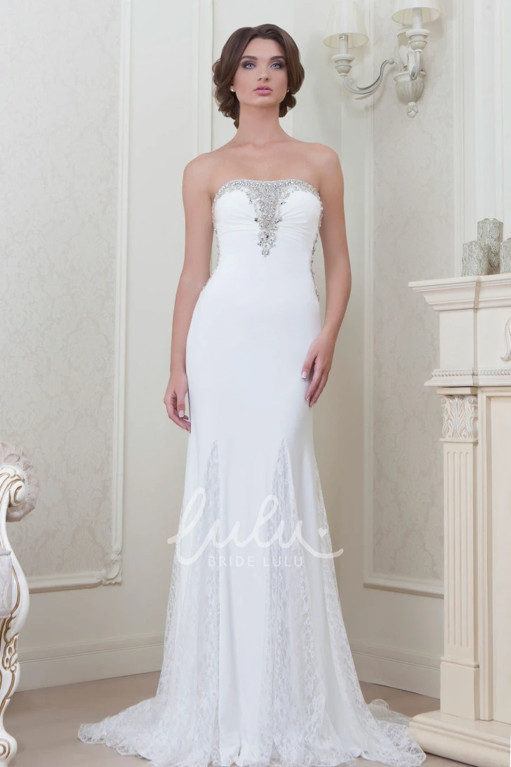 Strapless Beaded Lace A-Line Floor-Length Evening Dress Modern Formal Dress