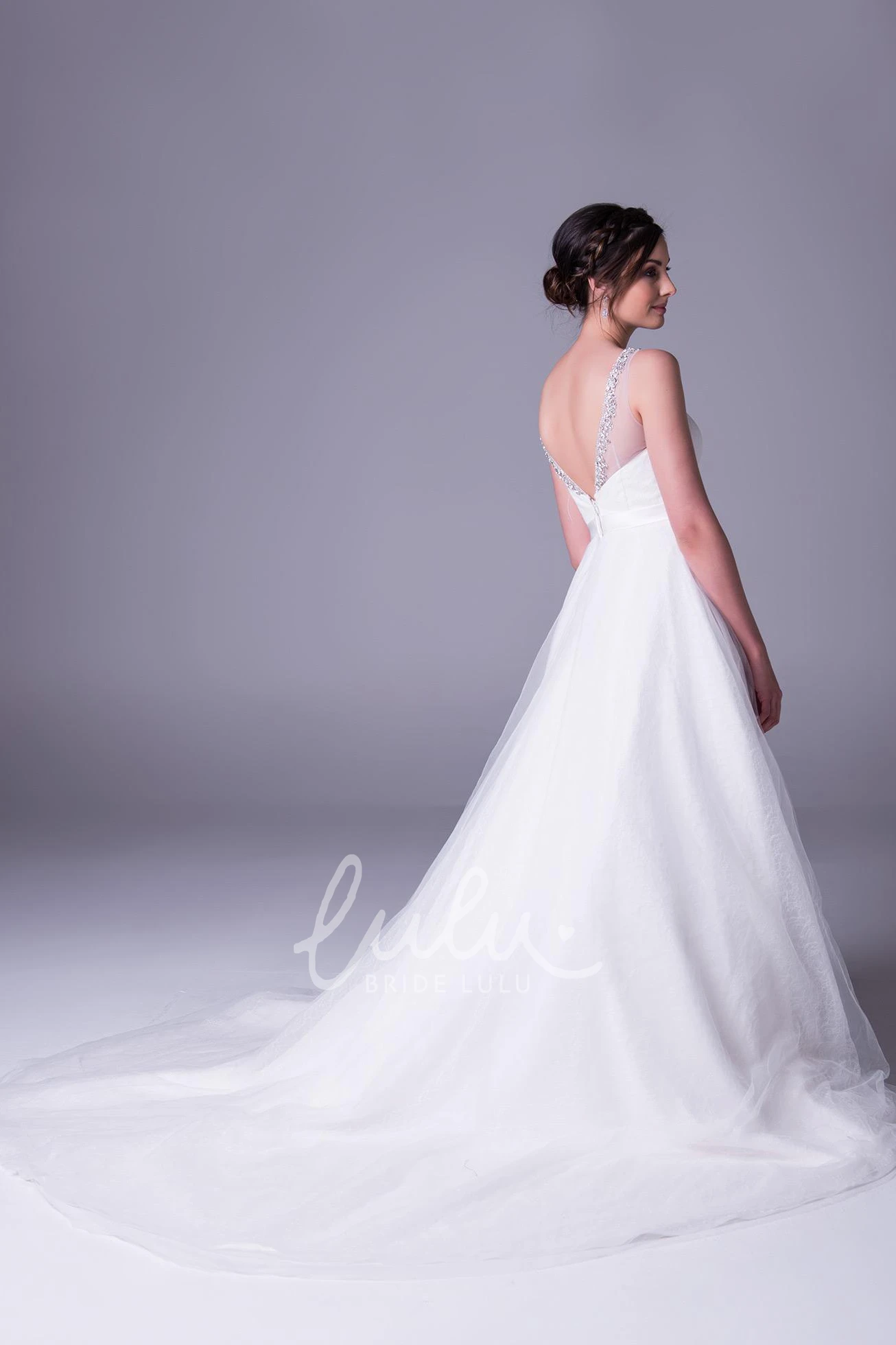 Beaded A-Line Tulle Wedding Dress with Sleeveless Scoop-Neck