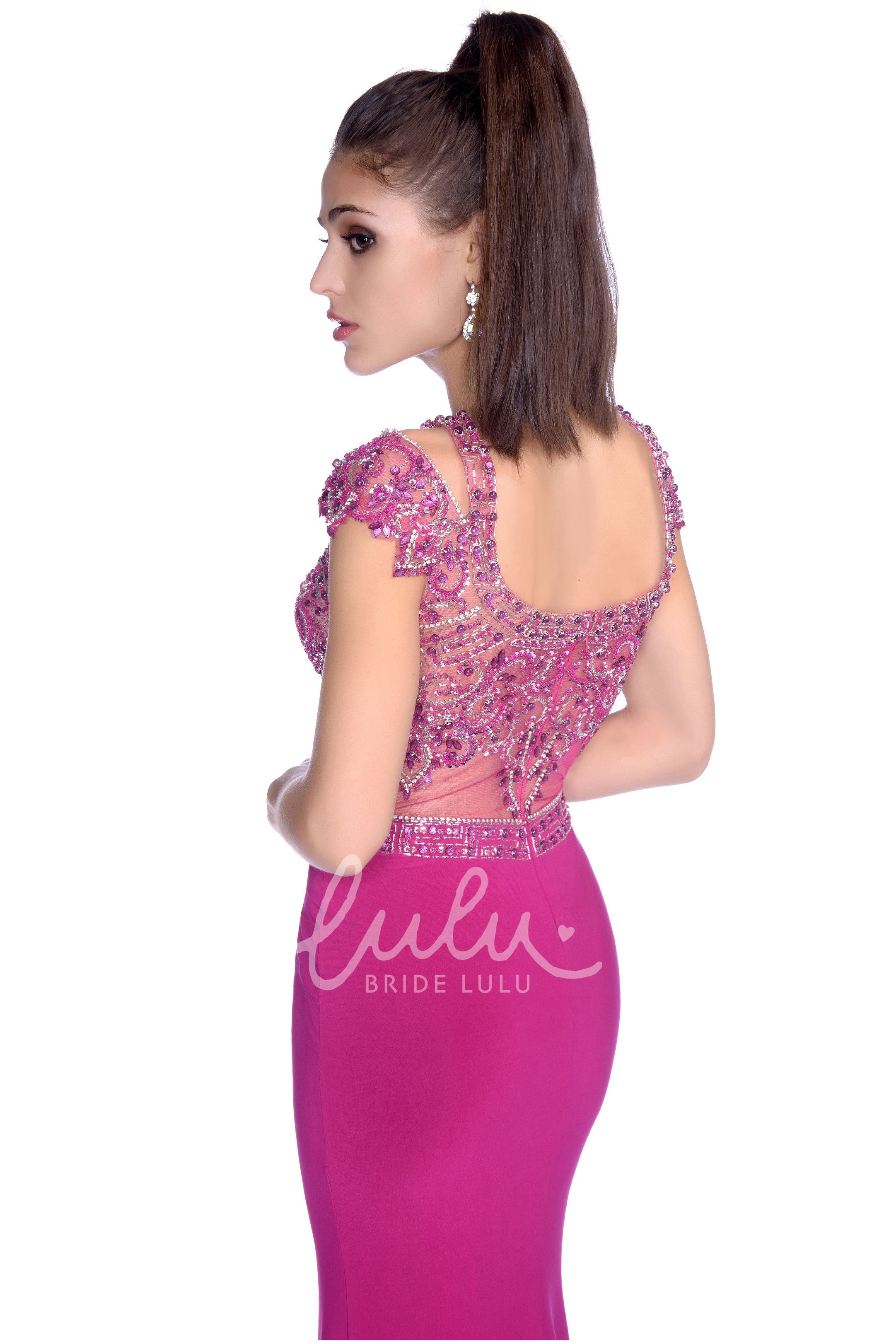 Shimmering Cap Sleeve Mermaid Jersey Prom Dress with Low-U Back