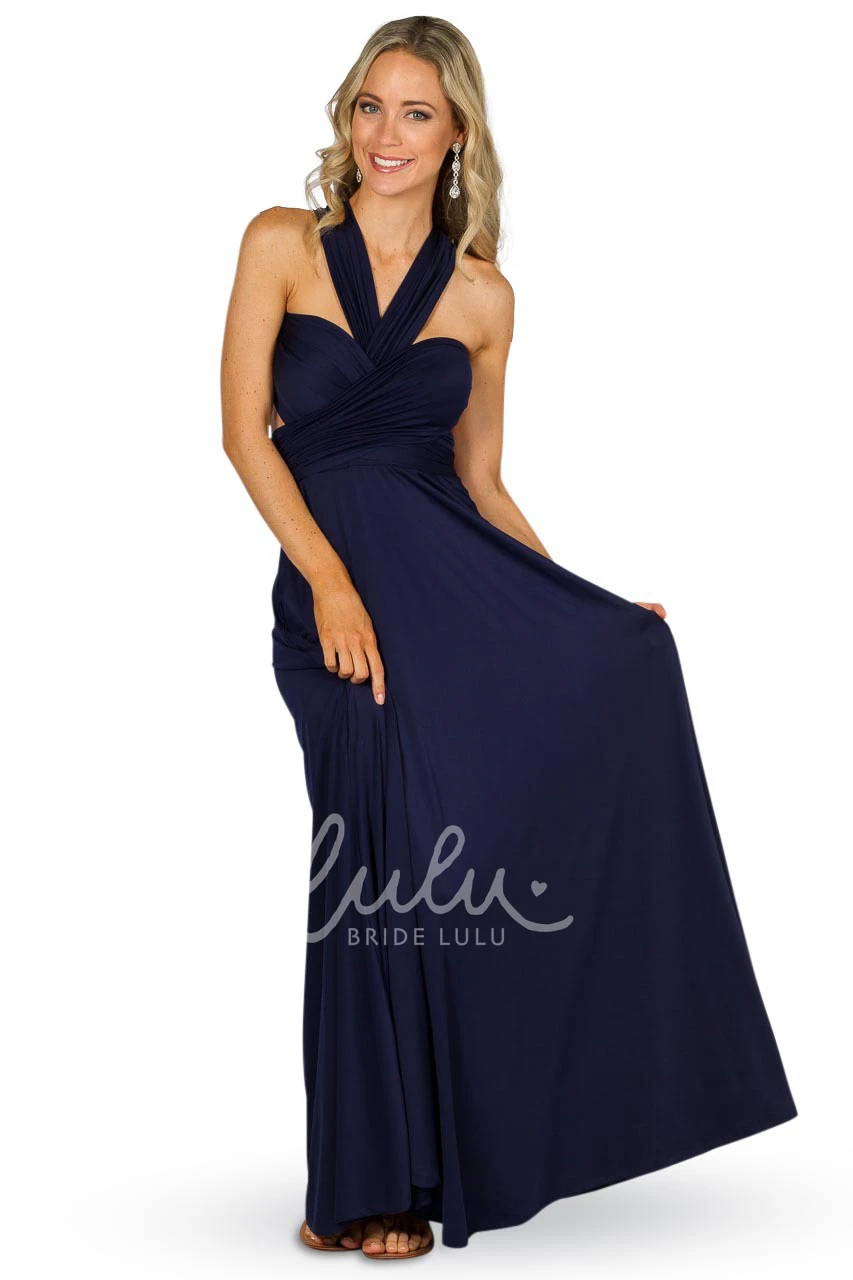 A-Line Halter Maxi Chiffon Bridesmaid Dress Sleeveless and Convertible