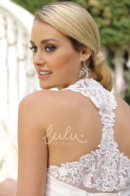 Sleeveless Organza Halter A-Line Wedding Dress with Cascading Ruffles