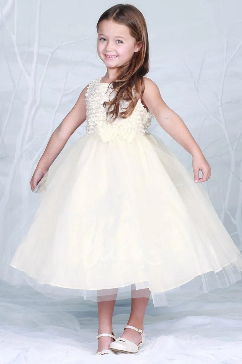 Tiered Tulle Bowed Flower Girl Dress Tea-Length Modern