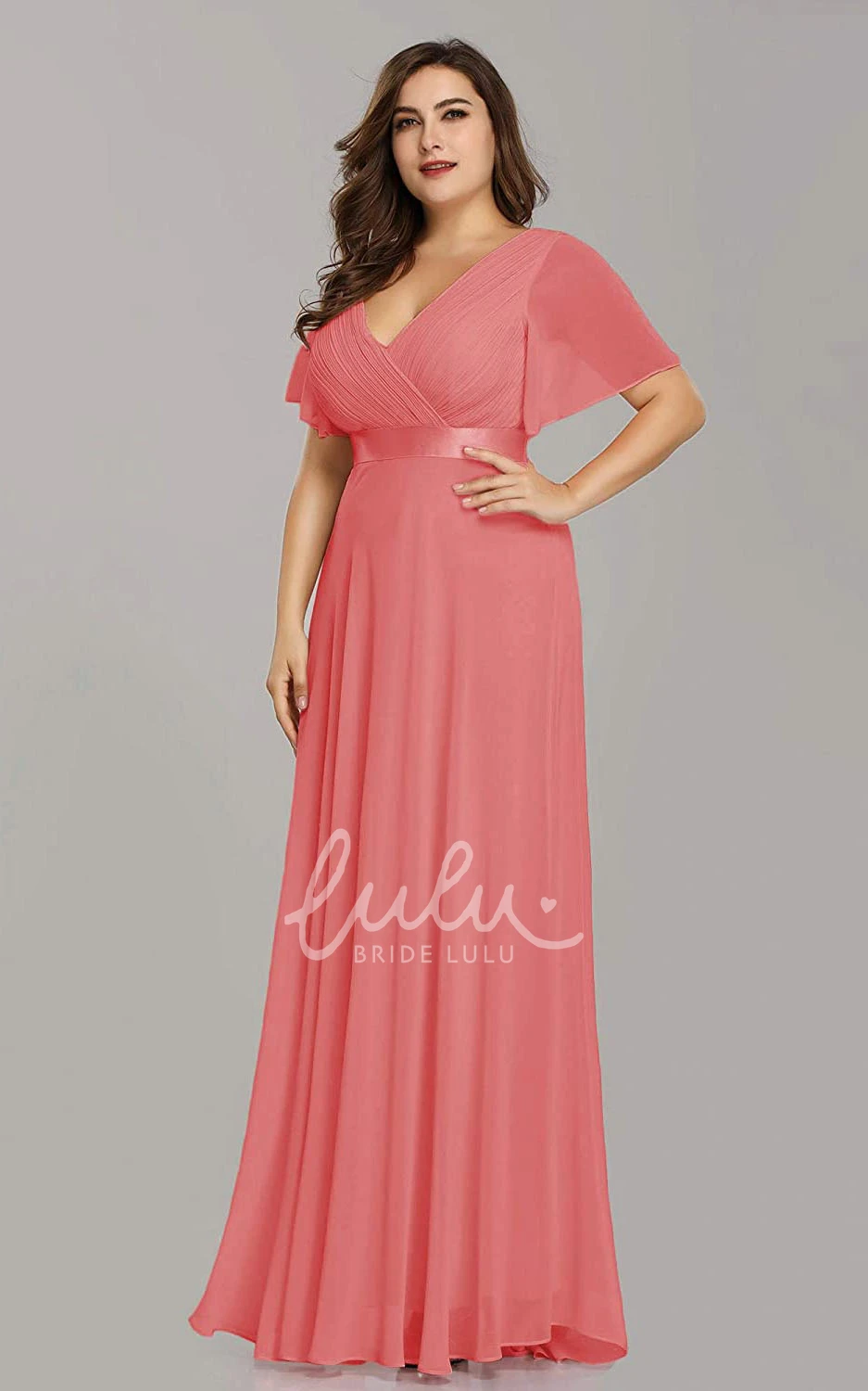 Chiffon V-Neck A-Line Mother Dress with Criss Cross Casual & Elegant