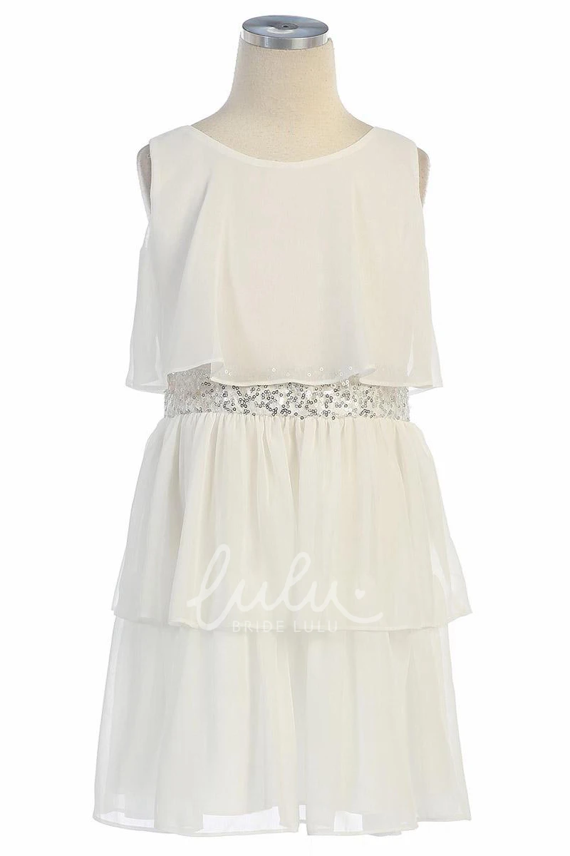 Chiffon Sequins Flower Girl Dress Midi Length