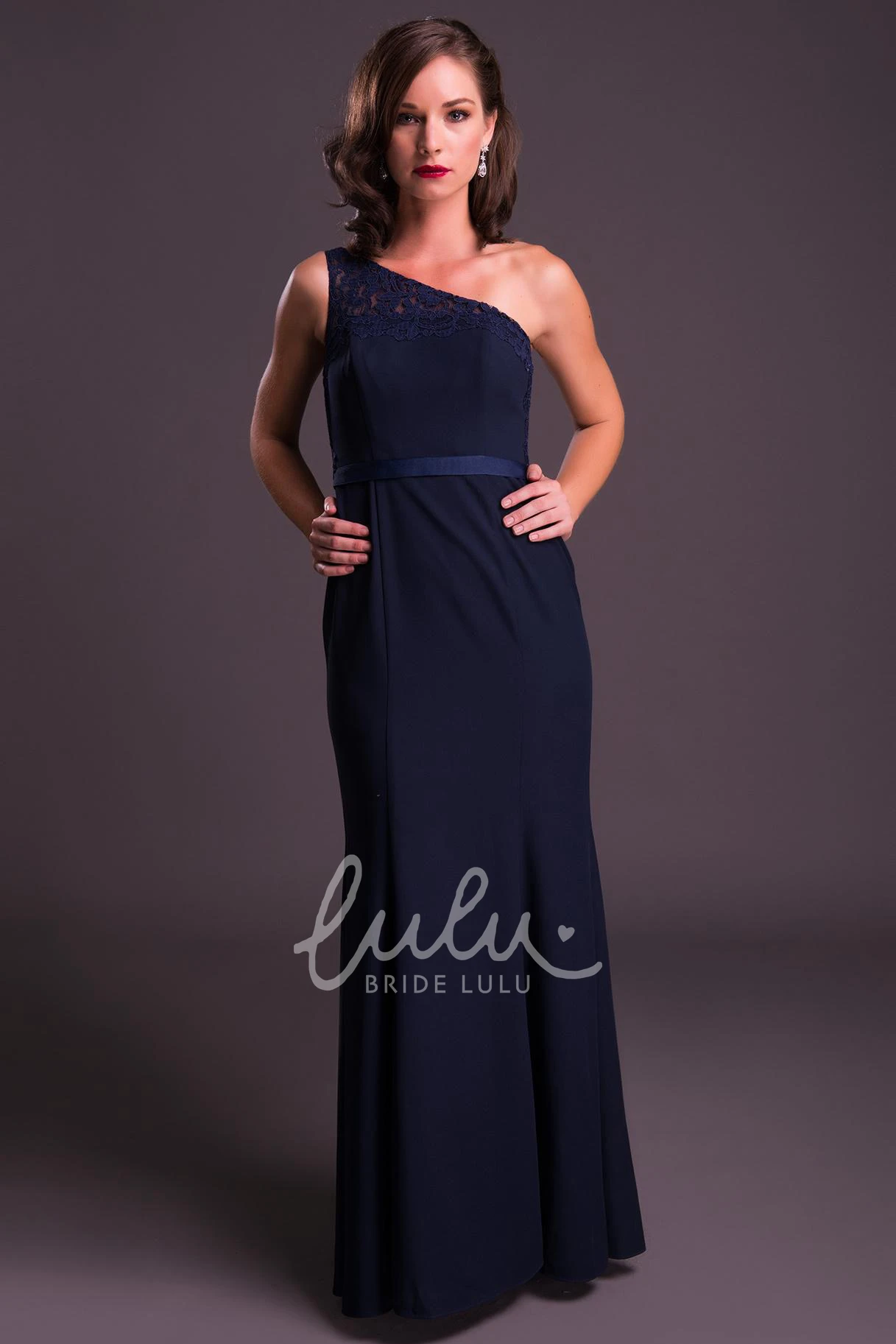 Appliqued Chiffon One-Shoulder Prom Dress Floor-Length Sleeveless