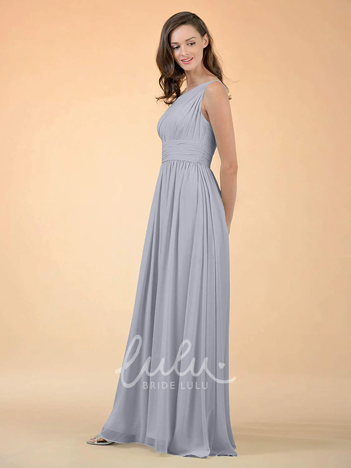 One-Shoulder A-Line Chiffon Bridesmaid Dress with Ruching Casual Floor-Length