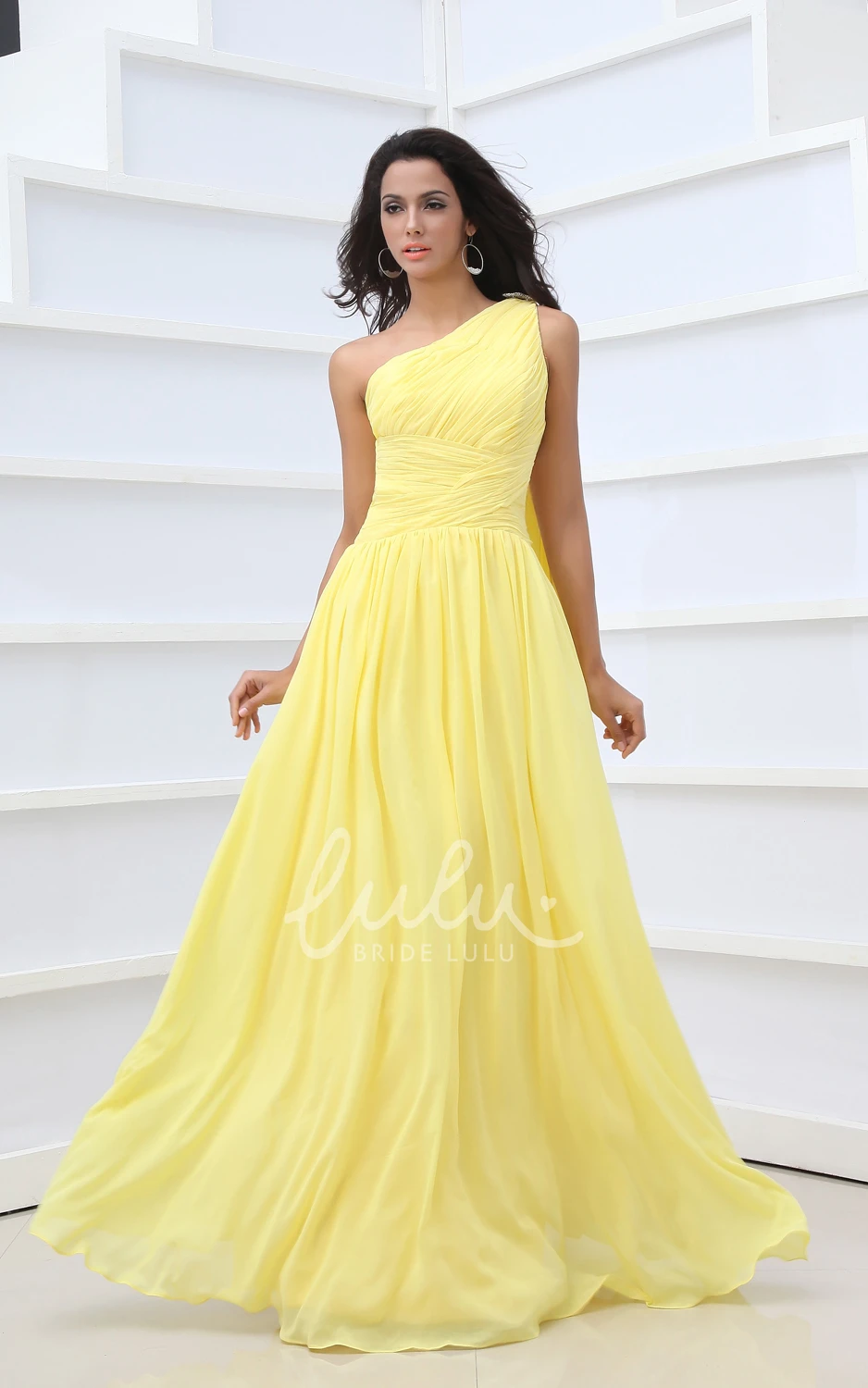 Vintage Chiffon One-Shoulder Bridesmaid Dress with Empire Waist