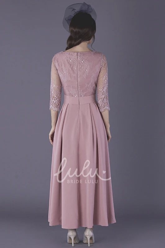 Ankle Length Chiffon Mother of the Bride Dress with Illusion Sleeves