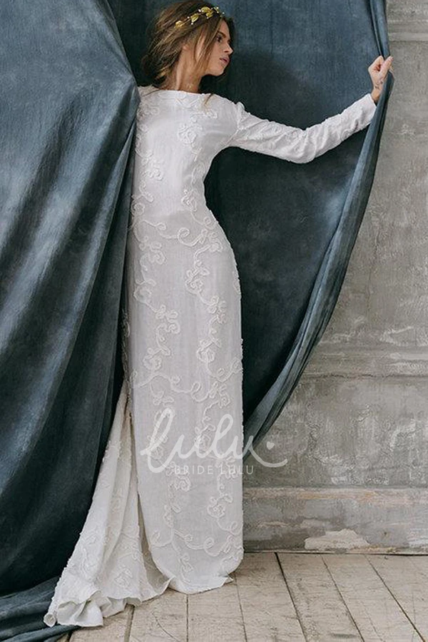 Jewel-Neck Floor-Length Dress with Appliques and Deep-V Back Formal Evening Dress