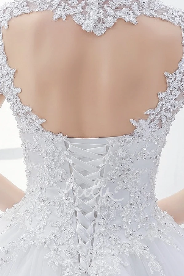 Elegant Ball Gown Wedding Dress with Queen Anne Lace Corset and Keyhole Back Unique Wedding Dress