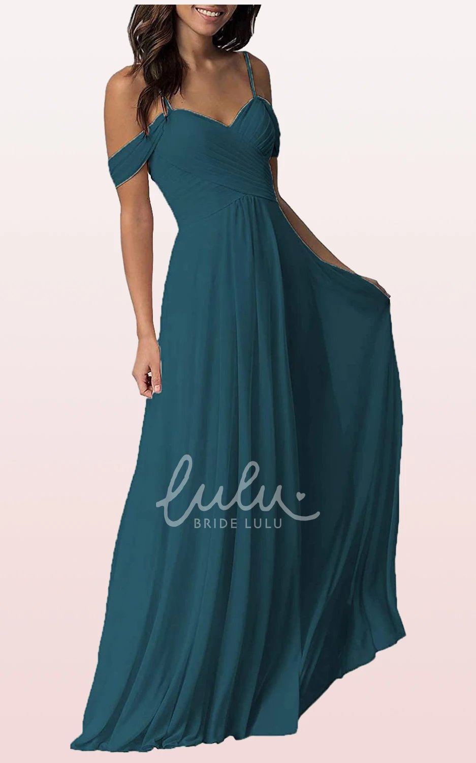 Off-the-Shoulder Chiffon A-Line Bridesmaid Dress with Criss Cross and Floor-length
