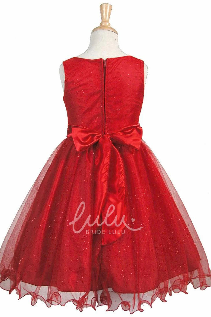 Charmeuse Tiered Knee-Length Flower Girl Dress with V-Neck